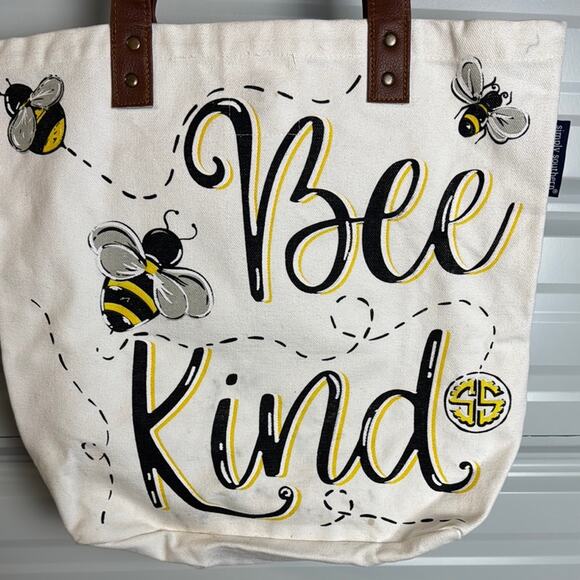 Simply Southern White and Brown Tote with Bee Kind Design - Picture 3 of 9
